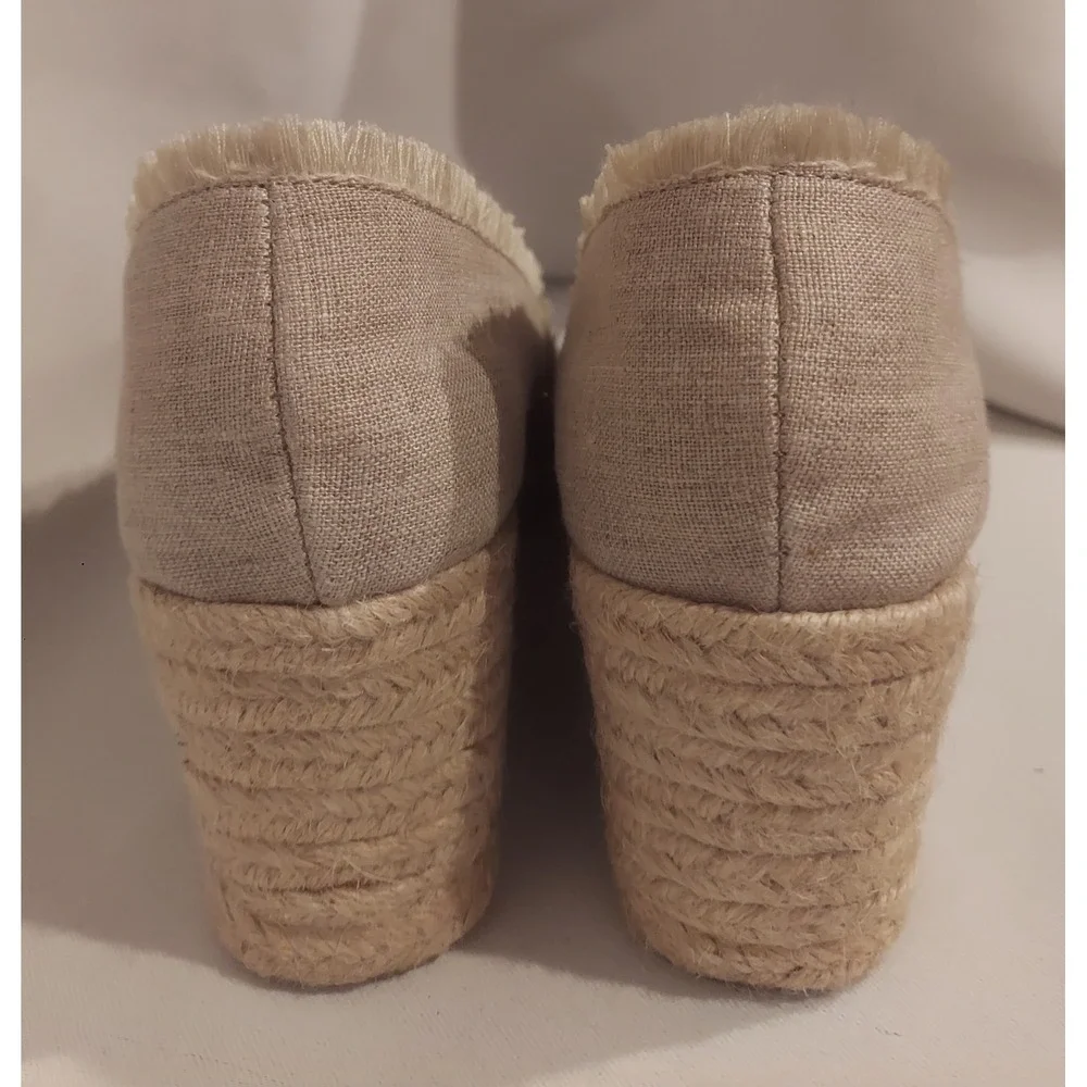 Lauren Ralph Lauren Womens Tan Natural Linen Carmondy Wedges Shoes EUC Size 7.5